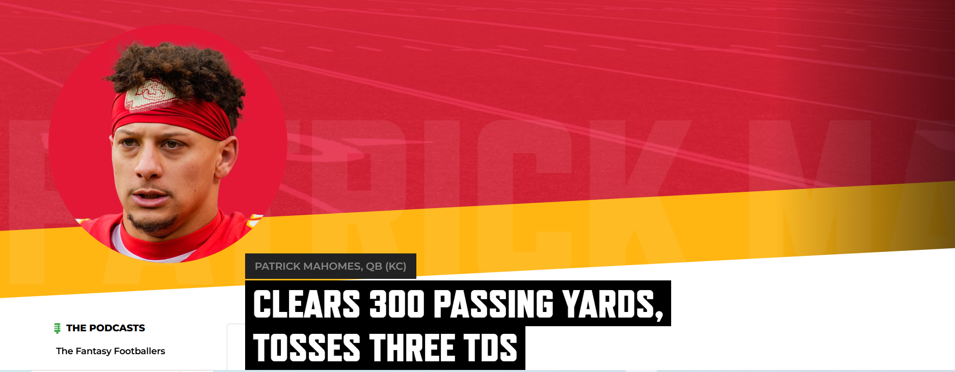 Mahomes completed 29 of 38 pass attempts for 320 yards and three touchdowns and carried once for a 12-yard gain in Wednesday’s 29-10 win over the Steelers.